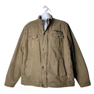 Levi's Sherpa Lined Utility Jacket Men's XL Khaki Green Canvas Zip Outdoor Coat
